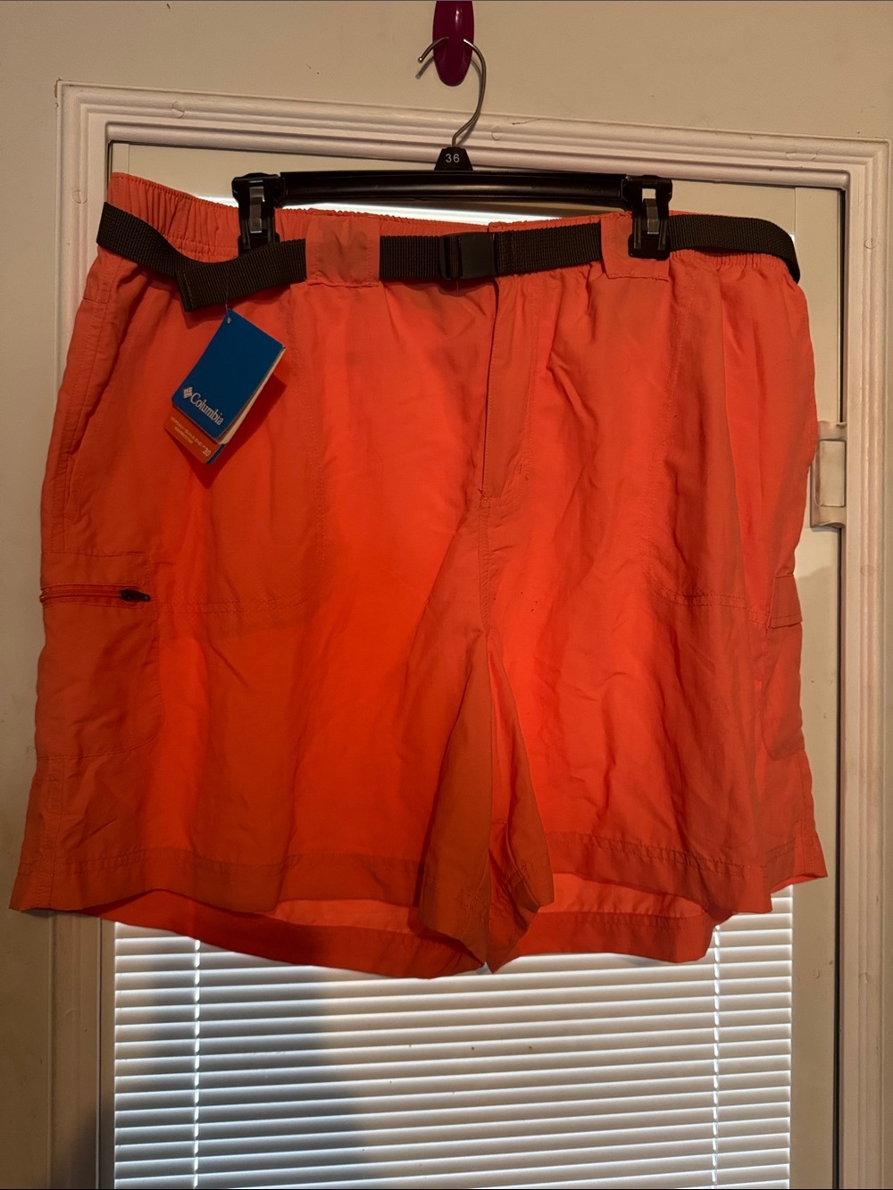 Columbia Bright Orange Hiking Shorts with gray Belt